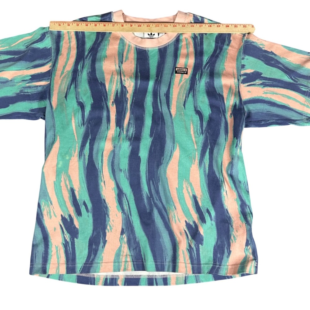 Adidas T-Shirt Mens Medium Teal Peach Abstract RYV Brushstroke Trefoil GN3319 - Picture 5 of 10